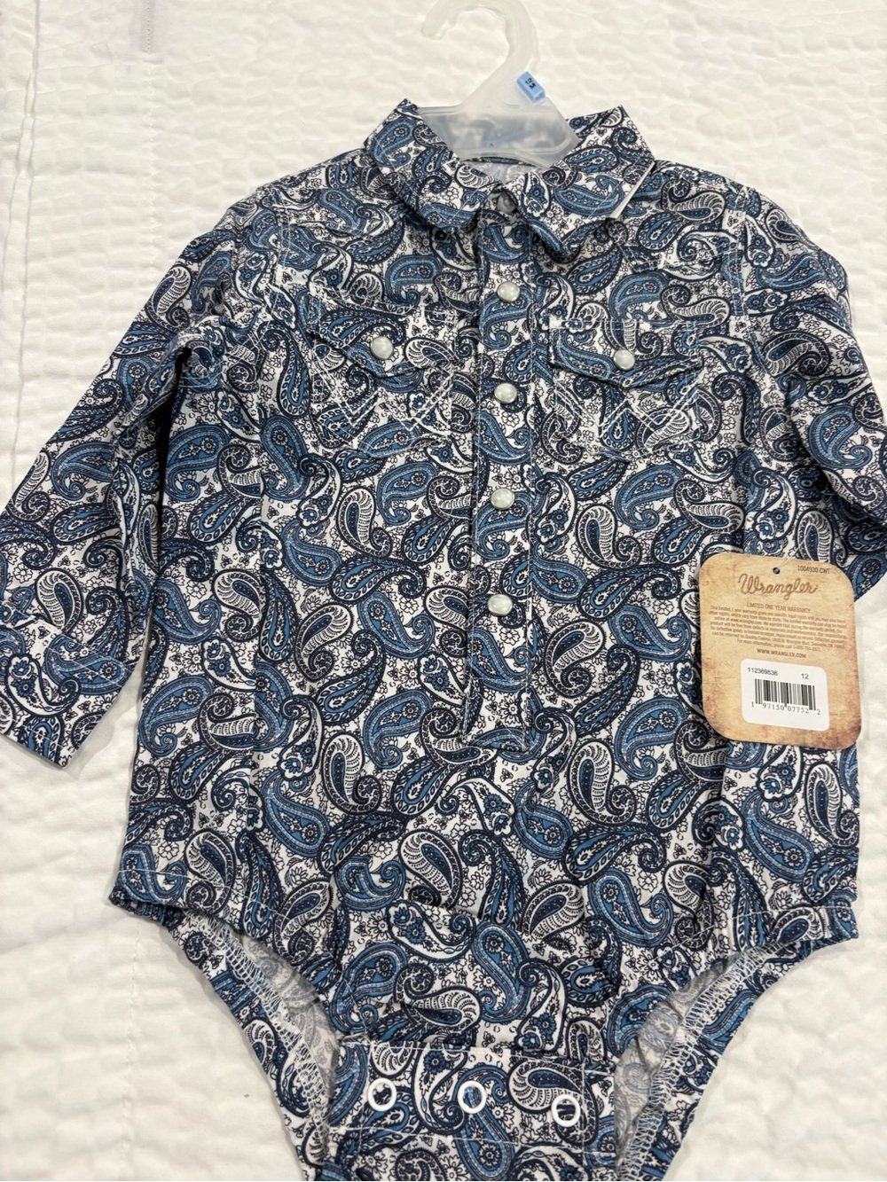 Wrangler Blue and White Paisley Infant Bodysuit